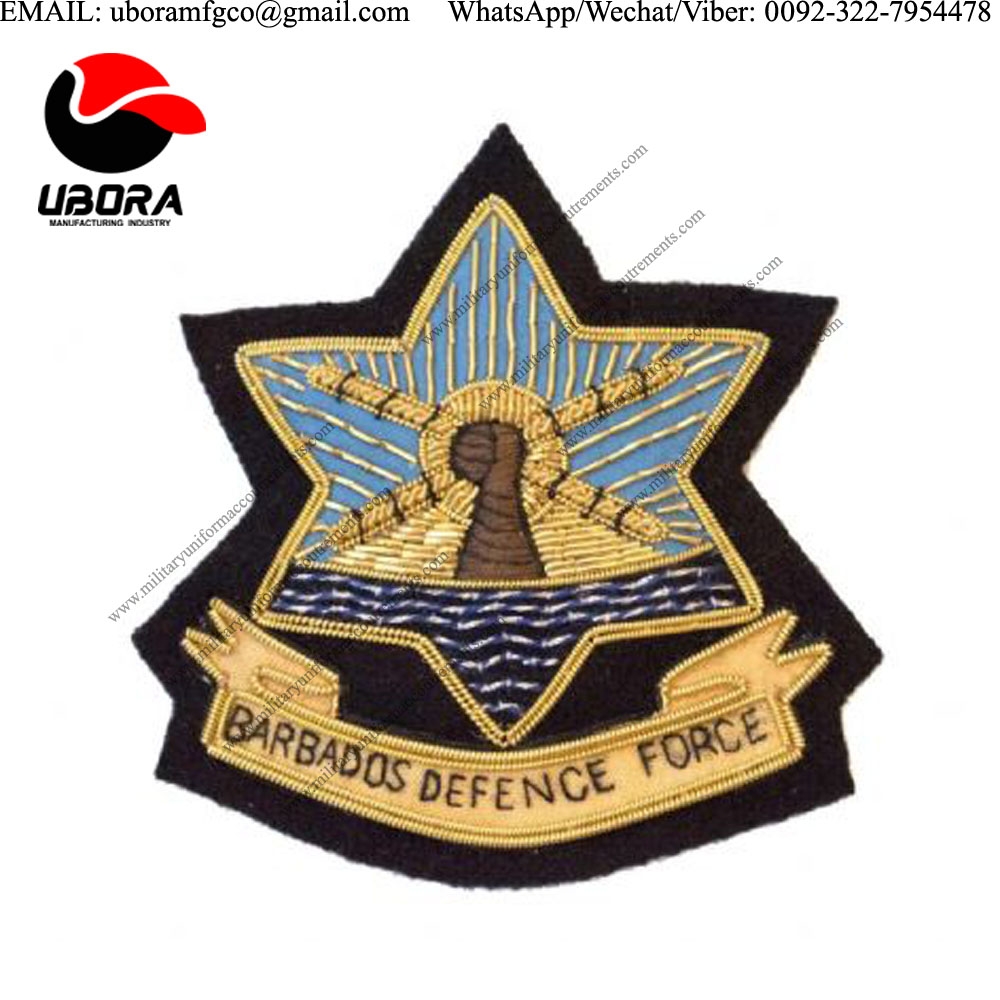 handmade badge cap badge Barbados deference force embroidery bullion wire badges, Blazer patches